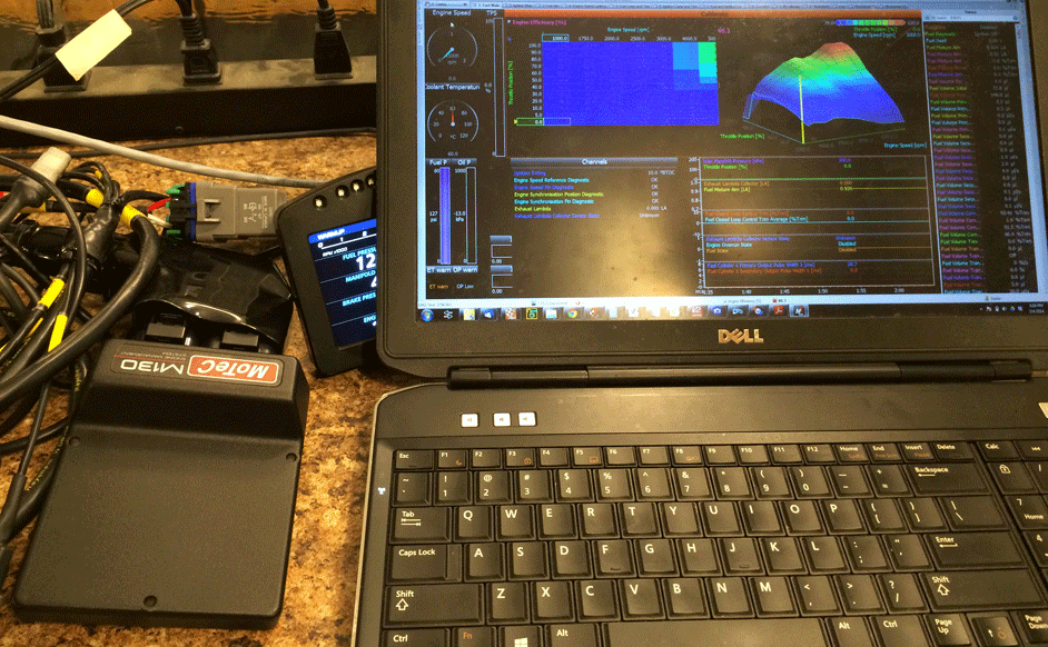 MoTeC M1 M130 ECU being tested on the bench